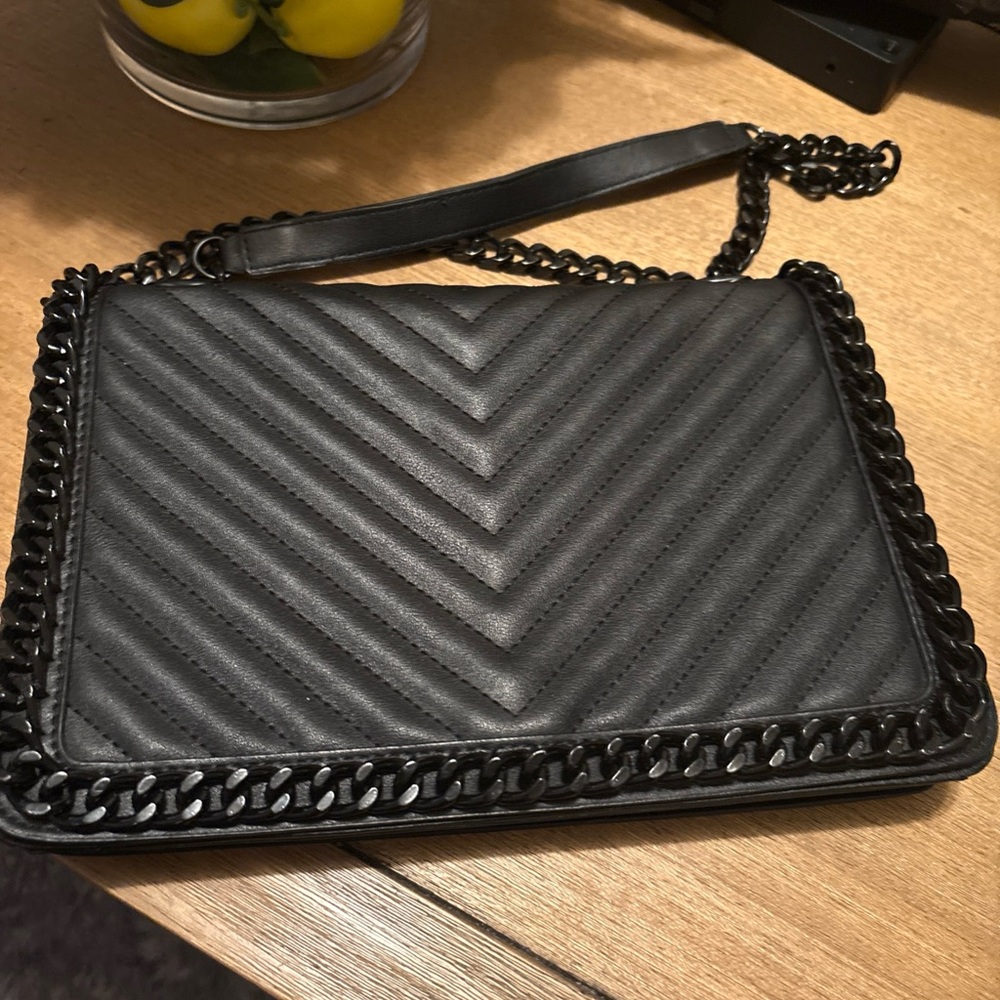 ALDO Black Greenwald Crossbody Quilted Bag Purse With Chain Strap Flap Closure